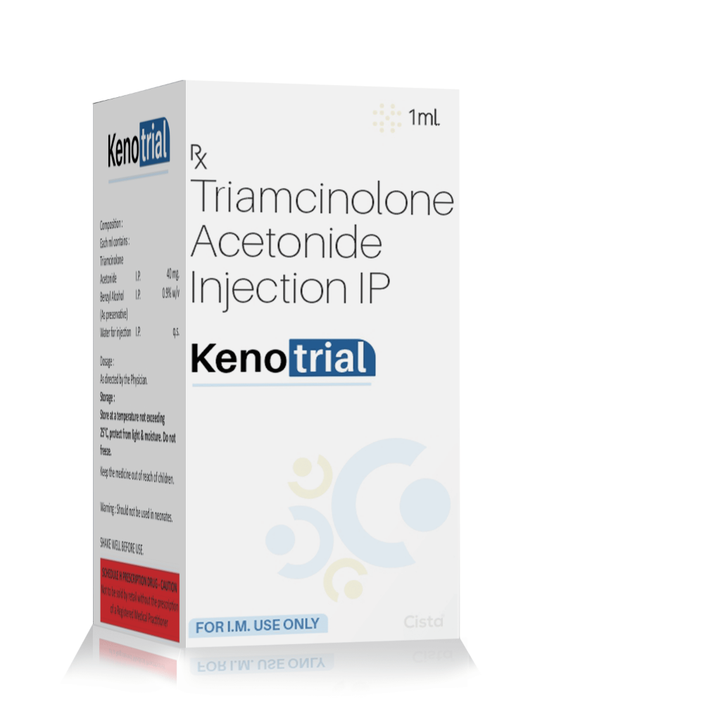 Triamcinolone Acetonide Injection IP 40 Mg – Kenotrial 40, Compositions of Triamcinolone Acetonide Injection IP 40 Mg – Kenotrial 40 are Triamcinolone 40mg, Triamcinolone Acetonide Injection IP 40 Mg – Kenotrial 40 offered by CistaMedicorp