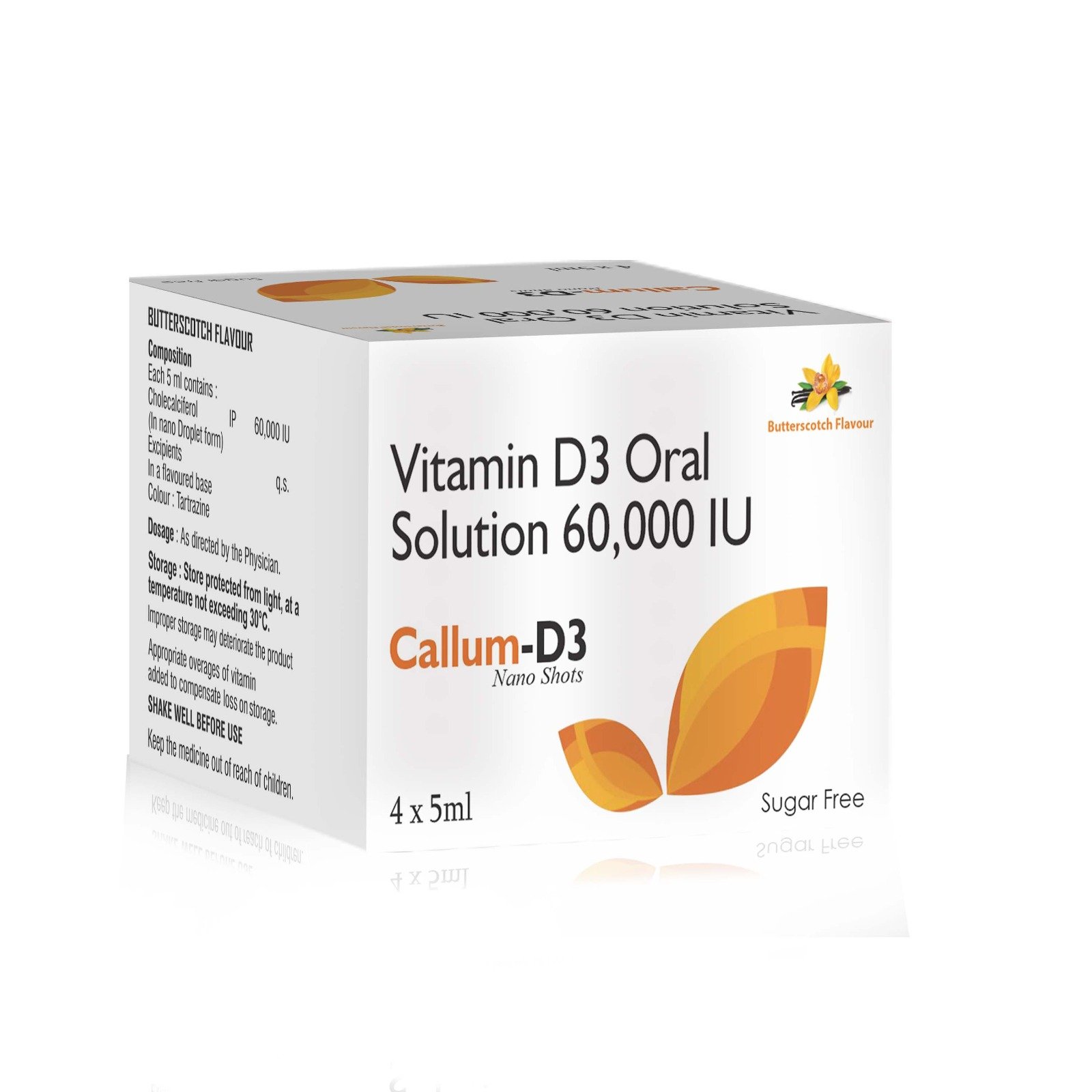 Vitamin D3 Oral Solution 60000 IU in butterscotch flavor – CALLUM D3 NANO, Compositions of Vitamin D3 Oral Solution 60000 IU in butterscotch flavor – CALLUM D3 NANO are Vitamin D3 60000 iu Oral Solution (BUTTER SCOTCH FLAVOUR), Vitamin D3 Oral Solution 60000 IU in butterscotch flavor – CALLUM D3 NANO offered by CistaMedicorp