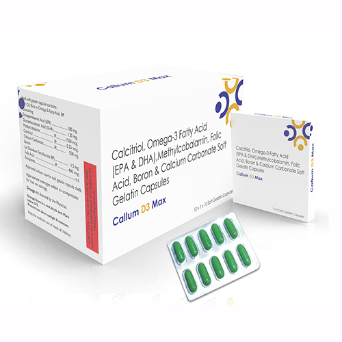 Callum D3 Max Soft Gelatin Capsules with Calcitriol 0.25mcg+Calcium Carbonate  500mg +Methylcobalamin 1500mcg +  EPA 180mg+ DHA 120 mg+ + Folic Acid  400mg+ Boron 1.5 mg 