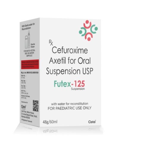 Cefuroxime Axetil Oral Suspension USP – Futex 125, Compositions of Cefuroxime Axetil Oral Suspension USP – Futex 125 are Cefuroxime Axetil 125mg each 5 ml with water, Cefuroxime Axetil Oral Suspension USP – Futex 125 offered by Cista Medicorp