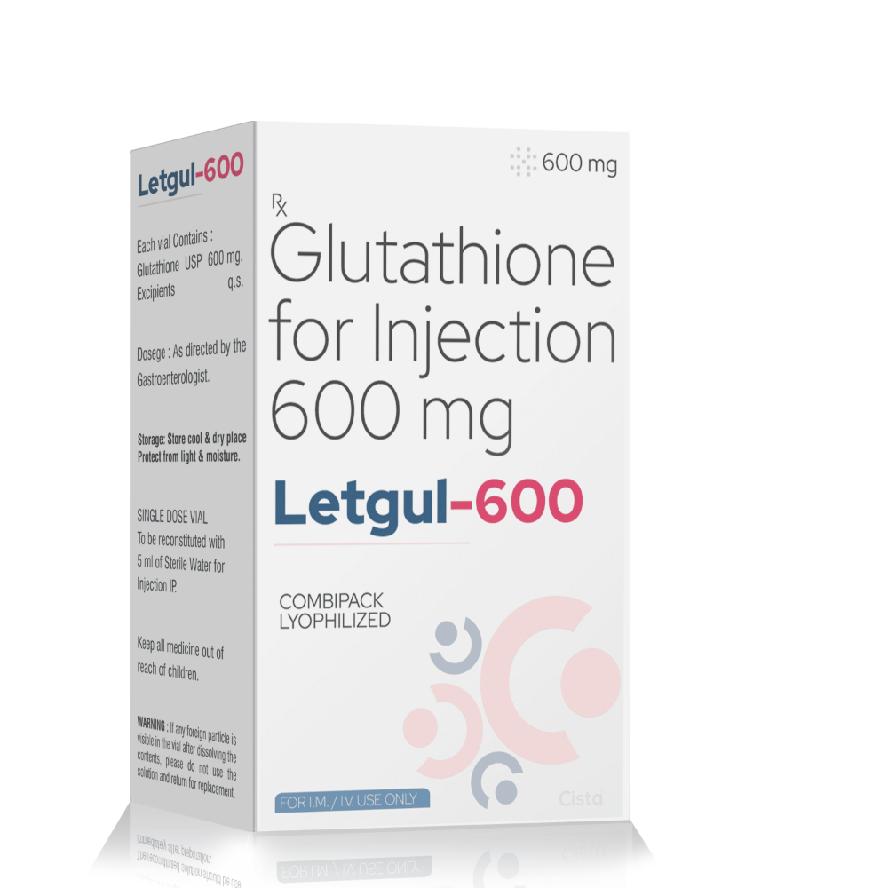 Glutathione Injection 600 Mg – LETGUL 600, Compositions of Glutathione Injection 600 Mg – LETGUL 600 are Glutathione USP 600 mg, Glutathione Injection 600 Mg – LETGUL 600 offered by CistaMedicorp