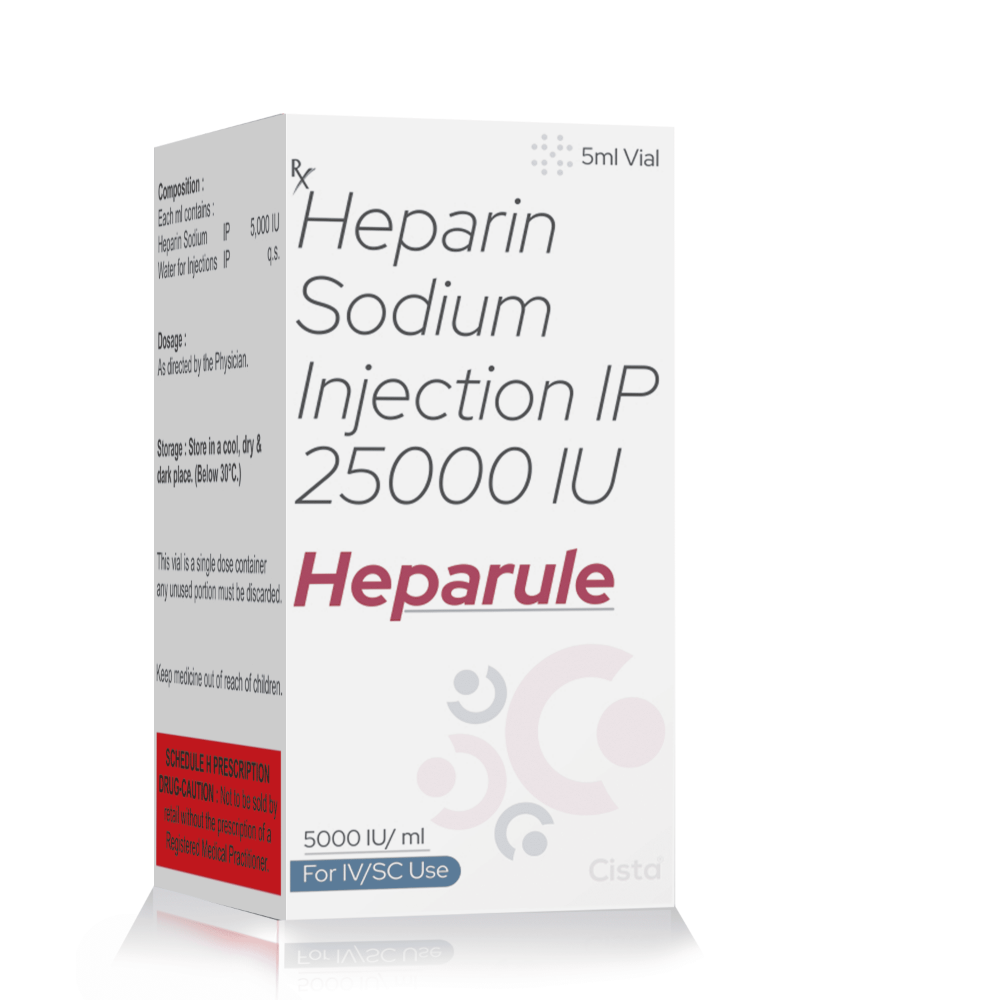 Heparin Sodium Injection IP 25000 IU – Heparule, Compositions of Heparin Sodium Injection IP 25000 IU – Heparule are Heparin Sodium Injection IP  25000 IU , Heparin Sodium Injection IP 25000 IU – Heparule offered by CistaMedicorp