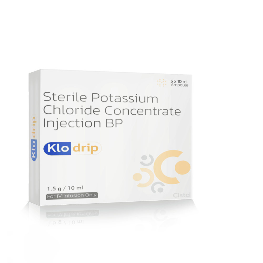 Sterile Potassium Chloride Concentrate Injection BP – Klodrip Injection, Compositions of Sterile Potassium Chloride Concentrate Injection BP – Klodrip Injection are Sterile Potassium Chloride Concentra Injection BP , Sterile Potassium Chloride Concentrate Injection BP – Klodrip Injection offered by CistaMedicorp
