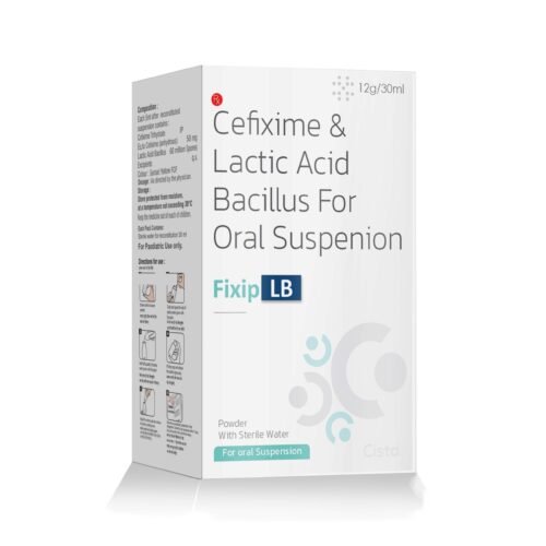 Cefixime & Lactic Acid Bacillus Oral Suspension – FIXIP LB, Compositions of Cefixime & Lactic Acid Bacillus Oral Suspension – FIXIP LB are Cefixime 50mg/5ml + Lactic Acid Bacillus With water, Cefixime & Lactic Acid Bacillus Oral Suspension – FIXIP LB offered by Cista Medicorp