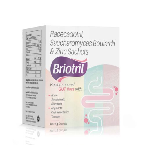 Racecadotril Saccharomyces Boulardii & Zinc Sachets – BRIOTRIL Sachets, Compositions of Racecadotril Saccharomyces Boulardii & Zinc Sachets – BRIOTRIL Sachets are Racecadotril 15mg + Saccharomyces boulardii  282.5mg + Zinc 7.5mg, Racecadotril Saccharomyces Boulardii & Zinc Sachets – BRIOTRIL Sachets offered by Cista Medicorp