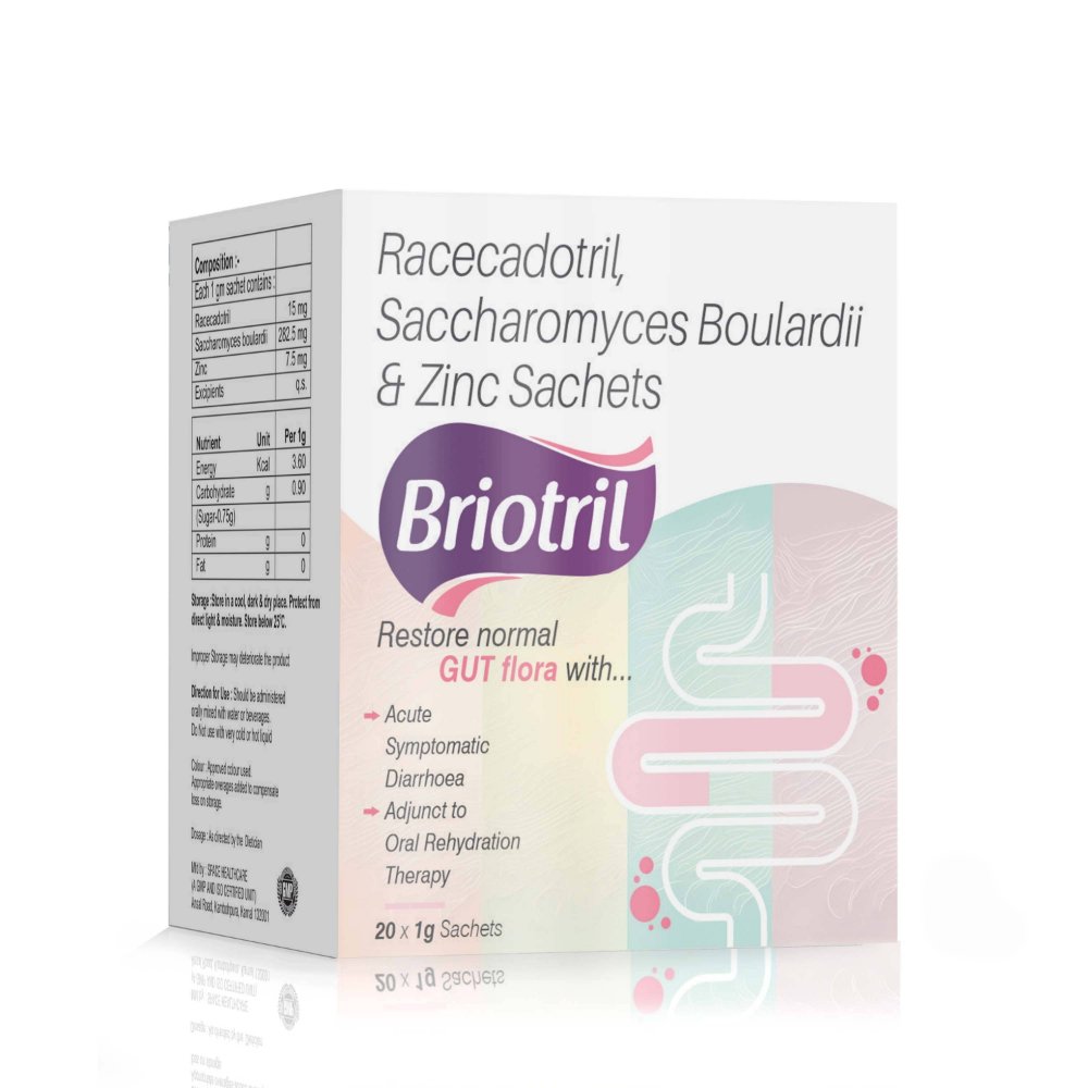 Racecadotril Saccharomyces Boulardii & Zinc Sachets – BRIOTRIL Sachets, Compositions of Racecadotril Saccharomyces Boulardii & Zinc Sachets – BRIOTRIL Sachets are Racecadotril 15mg + Saccharomyces boulardii  282.5mg + Zinc 7.5mg, Racecadotril Saccharomyces Boulardii & Zinc Sachets – BRIOTRIL Sachets offered by CistaMedicorp