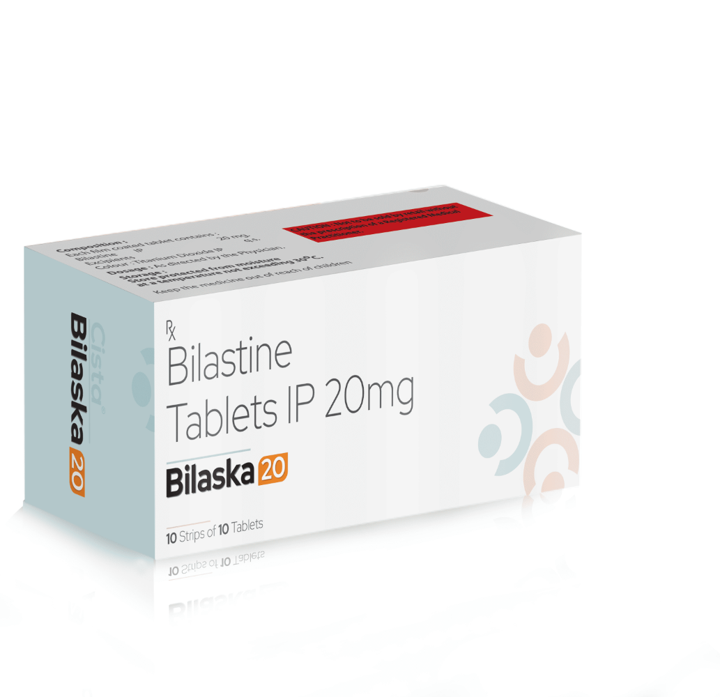 Bilastine Tablets IP 20 Mg – BILASKA 20, Compositions of Bilastine Tablets IP 20 Mg – BILASKA 20 are Bilastine20mg, Bilastine Tablets IP 20 Mg – BILASKA 20 offered by CistaMedicorp