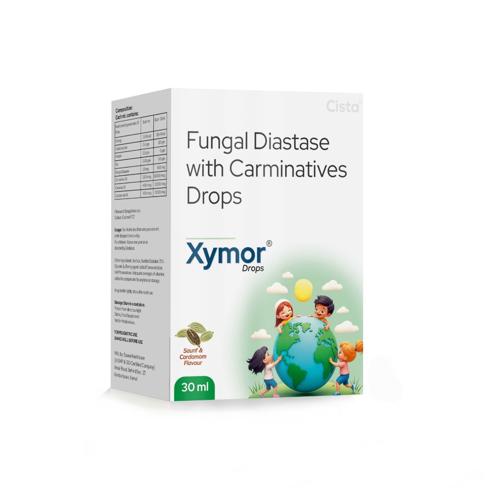 Fungal Diastase with Carminatives Drops – XYMOR Drops, Compositions of Fungal Diastase with Carminatives Drops – XYMOR Drops are Fungal Diastase & Carminative Drops - Digestive Enzyme, Saunf Cardamom, Fungal Diastase with Carminatives Drops – XYMOR Drops offered by CistaMedicorp