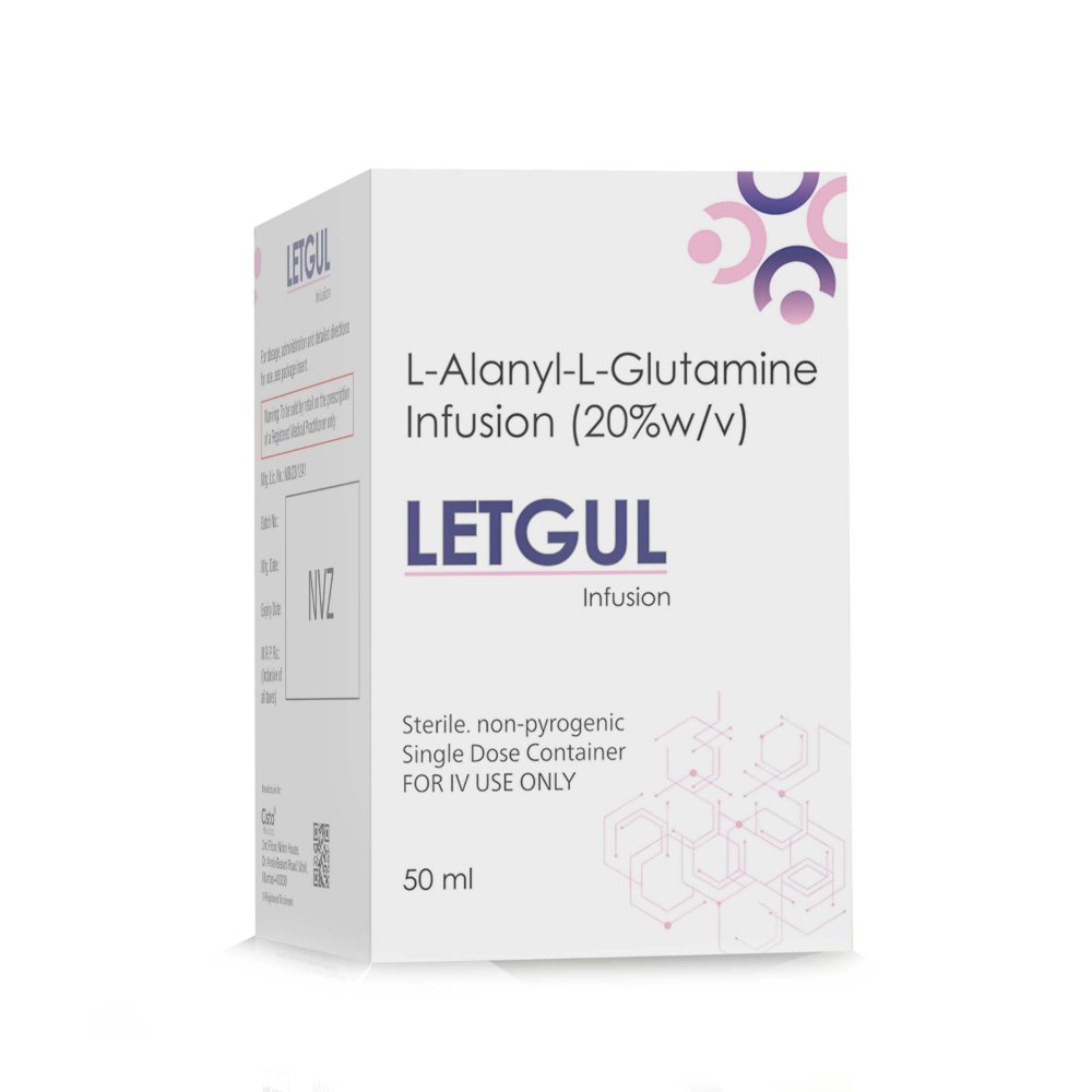 L-Alanyl-L-Glutamine Infusion 20% w/v  – LETGUL Infusion, Compositions of L-Alanyl-L-Glutamine Infusion 20% w/v  – LETGUL Infusion are Each 100ml contains N(2) -L- Alanine L- Glutamine 20g, L-Alanyl-L-Glutamine Infusion 20% w/v  – LETGUL Infusion offered by CistaMedicorp