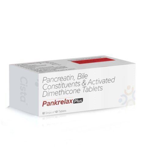 Pancreatin, Bile Constituents & Activated Dimethicone Tablets – PANKRELAX PLUS, Compositions of Pancreatin, Bile Constituents & Activated Dimethicone Tablets – PANKRELAX PLUS are Pancreatin 192mg + Activated Dimethicone40mg + Bile constituents25mg, Pancreatin, Bile Constituents & Activated Dimethicone Tablets – PANKRELAX PLUS offered by Cista Medicorp