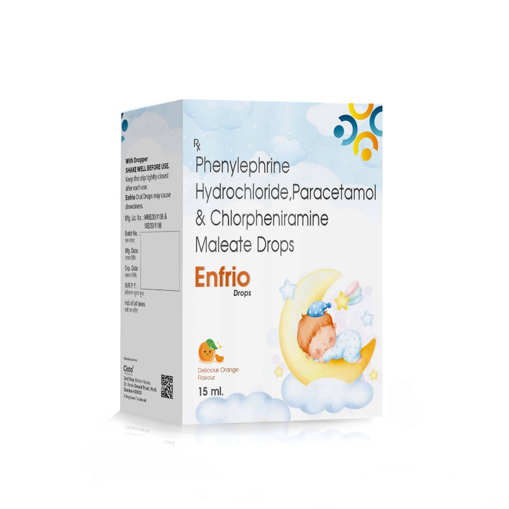 Phenylephrine Hydrochloride, Paracetamol & Chlorpheniramine Maleate Drops – ENFRIO DROPS, Compositions of Phenylephrine Hydrochloride, Paracetamol & Chlorpheniramine Maleate Drops – ENFRIO DROPS are Phenylephrine Hydrochloride 2.5mg , Paracetamol 125mg & Chlorpheniramine1mg Maleate, Phenylephrine Hydrochloride, Paracetamol & Chlorpheniramine Maleate Drops – ENFRIO DROPS offered by CistaMedicorp