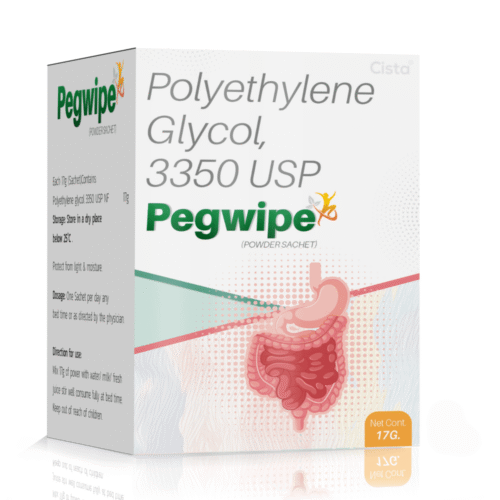 Polyethylene Glycol 3350 USP – PEGWIPE POWDER SACHET, Compositions of Polyethylene Glycol 3350 USP – PEGWIPE POWDER SACHET are Polyethylene Glycol 3350 USP NF 17g, Polyethylene Glycol 3350 USP – PEGWIPE POWDER SACHET offered by Cista Medicorp