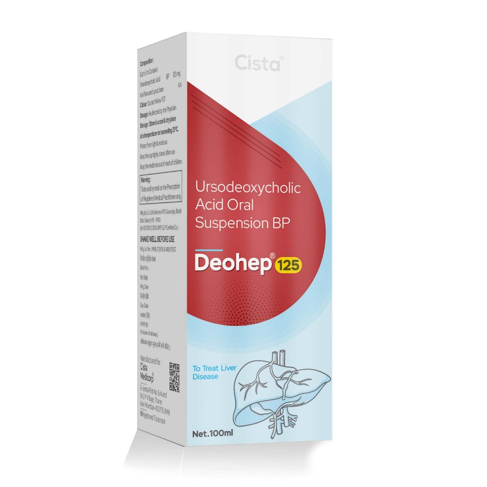 Ursodeoxycholic Acid Oral Suspension BP 125 Mg – DEOHEP 125, Compositions of Ursodeoxycholic Acid Oral Suspension BP 125 Mg – DEOHEP 125 are Ursodeoxycholic Acid 125 mg, Ursodeoxycholic Acid Oral Suspension BP 125 Mg – DEOHEP 125 offered by CistaMedicorp