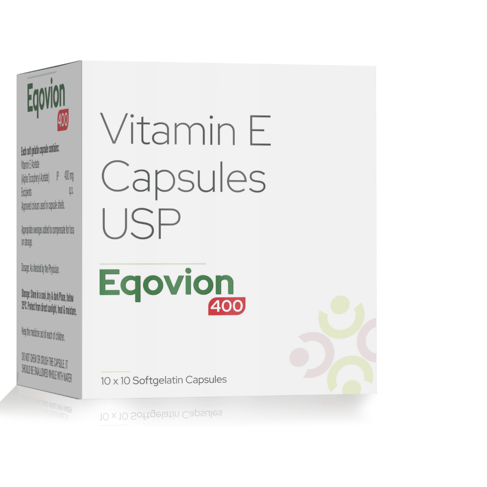Vitamin E Capsules USP 400 Mg – EQOVION 400 Capsules, Compositions of Vitamin E Capsules USP 400 Mg – EQOVION 400 Capsules are Vitamin E Acetate 400 mg, Vitamin E Capsules USP 400 Mg – EQOVION 400 Capsules offered by CistaMedicorp