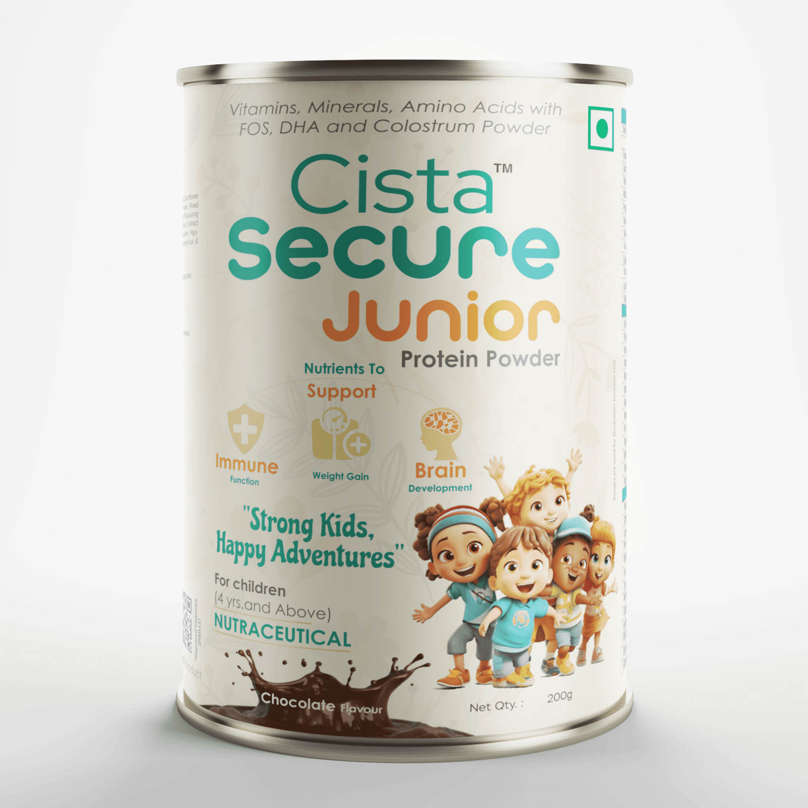 Vitamins, Minerals, Amino Acids with FOS, DHA & Colostrum Powder (Chocolate Flavour) – CISTA SECURE JUNIOR, Compositions of Vitamins, Minerals, Amino Acids with FOS, DHA & Colostrum Powder (Chocolate Flavour) – CISTA SECURE JUNIOR are Vitamins, Minerals, Amino Acids With FOS ,DHA and Colostrum Powder (For children 4 yrs. and Above) NUTRACEUTICAL CHOCOLATE FLAVOUR, Vitamins, Minerals, Amino Acids with FOS, DHA & Colostrum Powder (Chocolate Flavour) – CISTA SECURE JUNIOR offered by CistaMedicorp