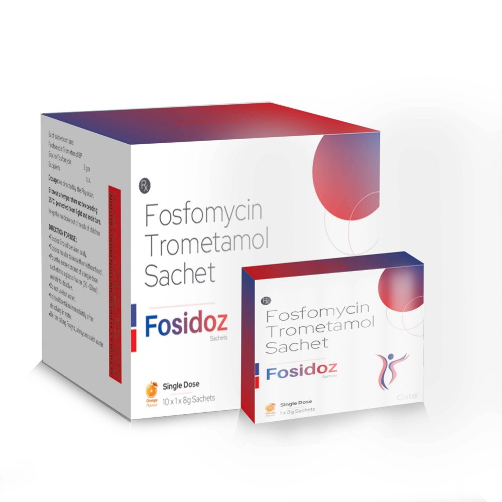 Fosfomycin Trometamol Sachet – FOSIDOZ Sachet, Compositions of Fosfomycin Trometamol Sachet – FOSIDOZ Sachet are Fosfomycin Trometamol 3.00gm Sachets, Fosfomycin Trometamol Sachet – FOSIDOZ Sachet offered by CistaMedicorp