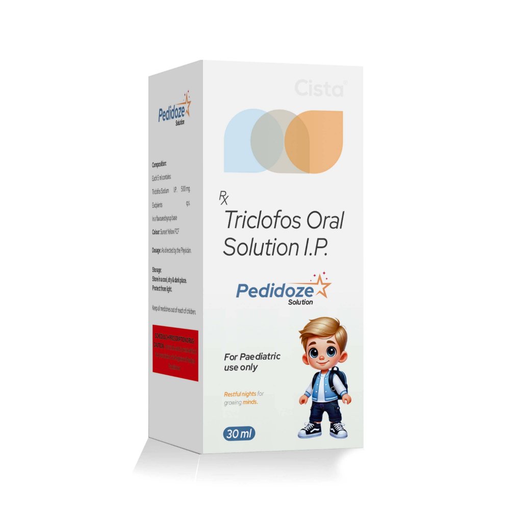 Triclofos Oral Sodium IP 500 Mg – Pedidoze Solution, Compositions of Triclofos Oral Sodium IP 500 Mg – Pedidoze Solution are TRICLOFOS SODIUM IP 500MG, Triclofos Oral Sodium IP 500 Mg – Pedidoze Solution offered by CistaMedicorp
