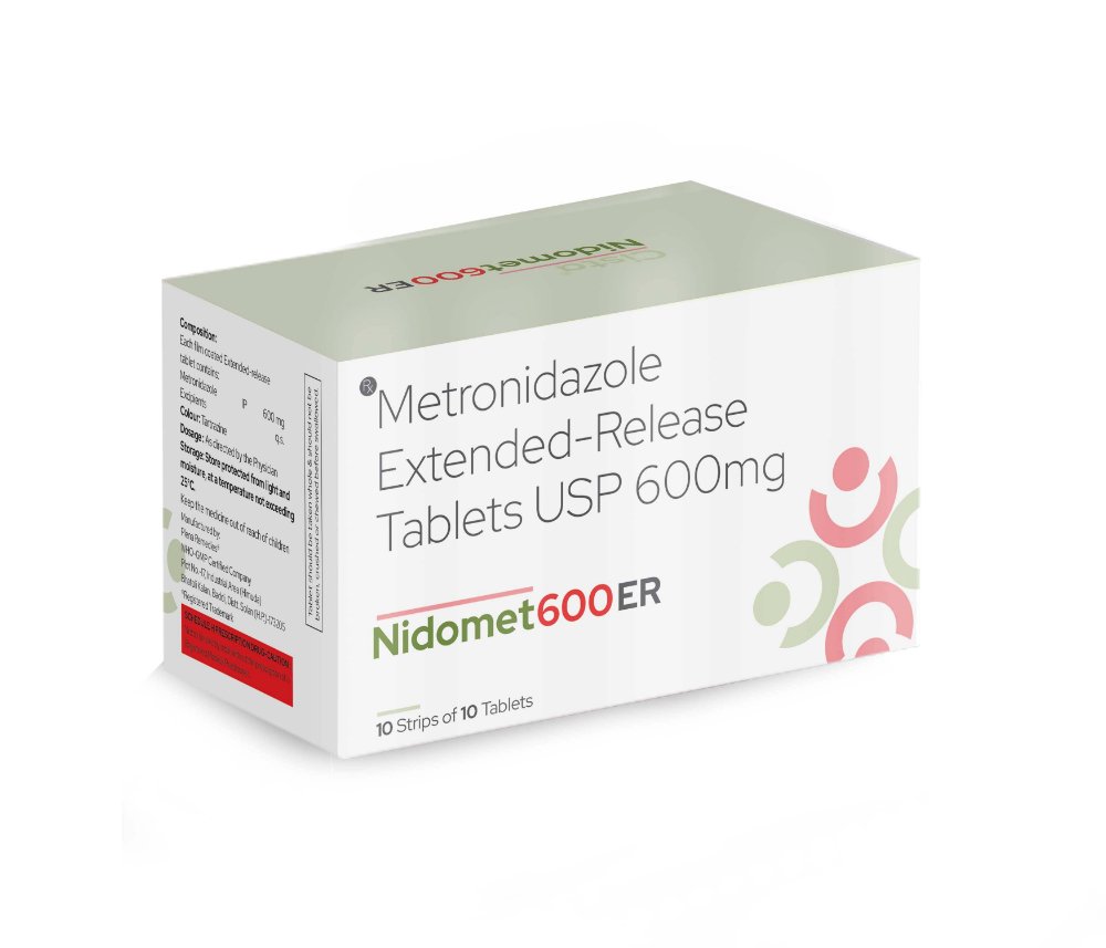 Metronidazole Extended Release Tablets USP 600 Mg – NIDOMET 600 ER, Compositions of Metronidazole Extended Release Tablets USP 600 Mg – NIDOMET 600 ER are METRONIDAZOLE IP 600MG EXTENDED RELEASE, Metronidazole Extended Release Tablets USP 600 Mg – NIDOMET 600 ER offered by CistaMedicorp