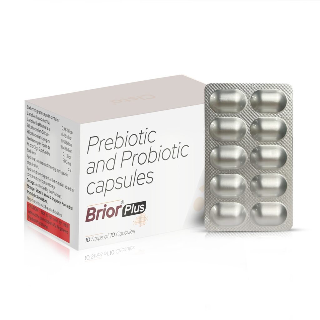 Lactobacillus acidophilus 1 billion Lactobacillus rhamnosus 1 billion Bifidobacterium longum 1 billion Saccharomyces boulardii 0.5 billion Bacillus clousii 2 billion Clostridium butyricum 0.5 billion fructooligosaccharides 100 mg - Brior Plus