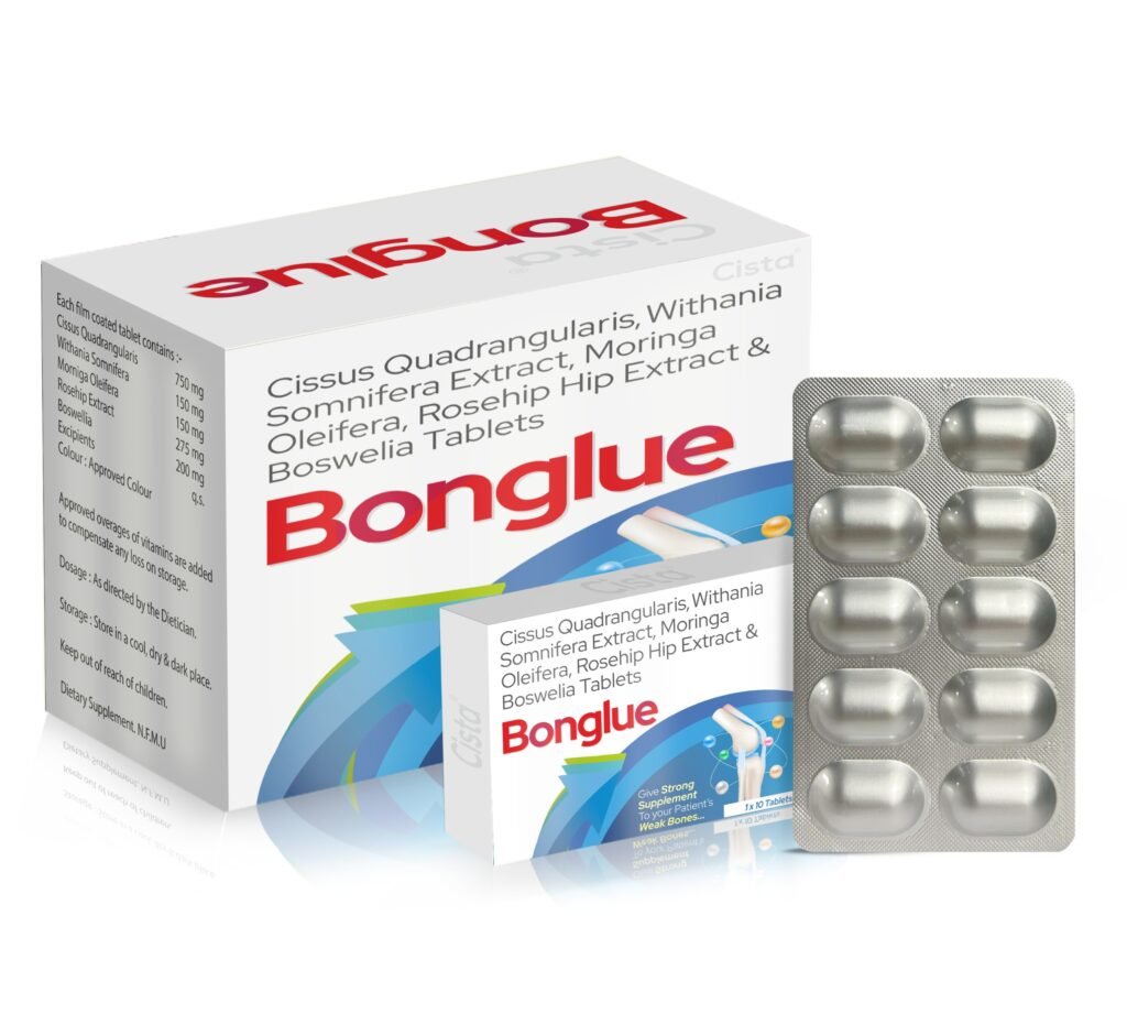 Cissus Quadrangularis 750 mg + Withania Somnifera 150 mg + Moringa Oleifera 150 mg- + Rosehip Extract 275mg + Boswellia 200- mg - Bonglue