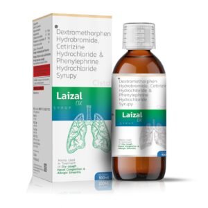 Dextromethorphan Hydrobromide 10 mg + Cetirizine Hydrochloride 5 mg + Phenylephrine Hydrochloride 5 mg Flavoured syrup base-Laizal – Dx — Dextromethorphan Hydrobromide 10 mg + Cetirizine Hydrochloride 5 mg + Phenylephrine Hydrochloride 5 mg Flavoured syrup base — Syrup