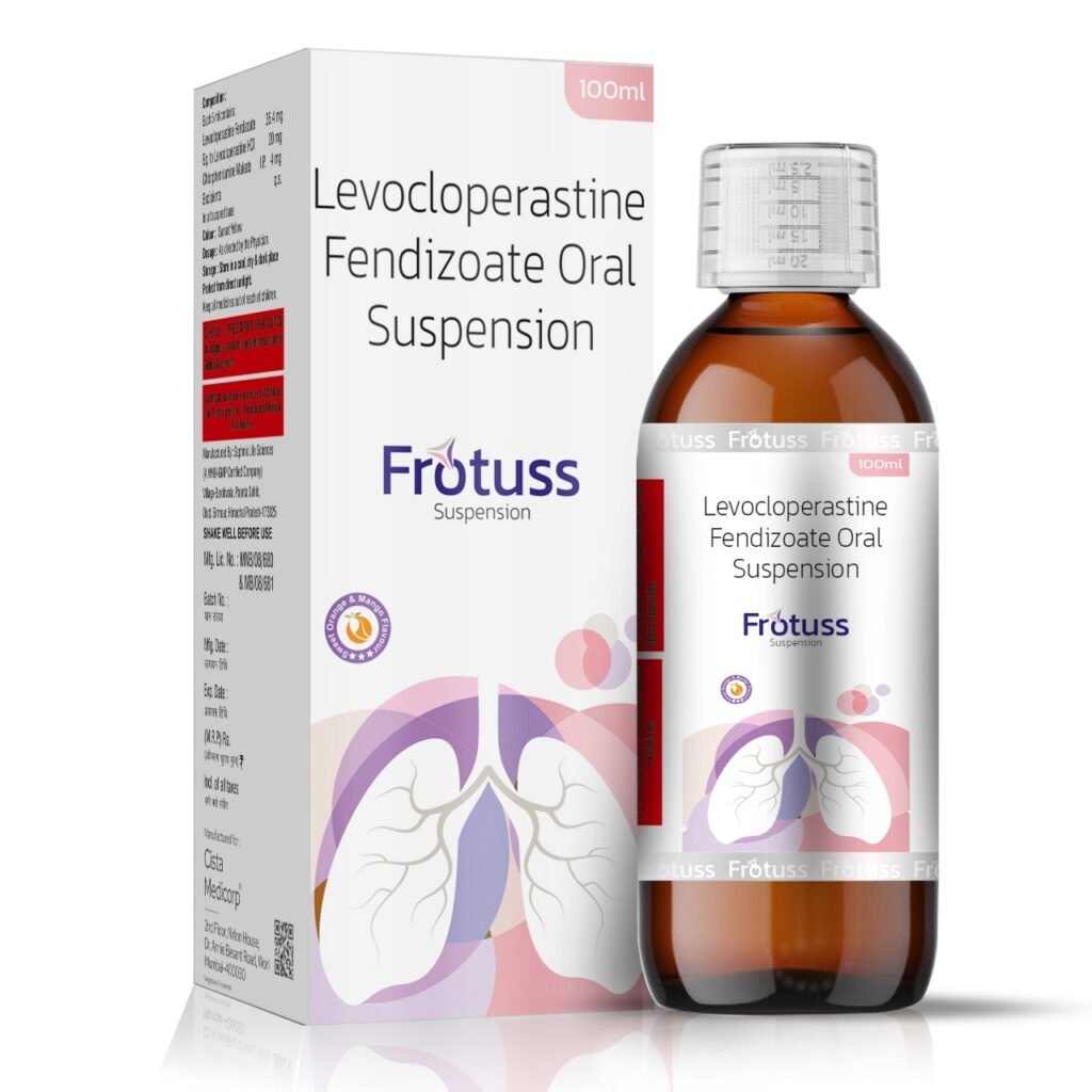Each 5 ml of Susp. contains: Levocloperastine Fendizoate 35.4 mg equivalent to Levocloperastine Hcl 20 mg - Frotuss