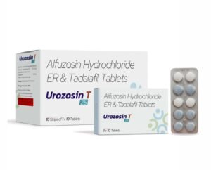 Each film coated bilayered tablet contains: Alfuzosin Hydrochloride IP 10.0 mg (As extended release form) Tadalafil IP 2.5 mg – Urozosin T 2.5 — Each film coated bilayered tablet contains: Alfuzosin Hydrochloride IP 10.0 mg (As extended release form) Tadalafil IP 2.5 mg — Tablets