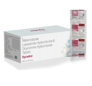 Each uncoated tablet contains : Metronidazole IP 200mg + Loperamide HCL IP 2mg + Dicyclomine HCL IP 20mg – Dyradoz — Each uncoated tablet contains : Metronidazole IP 200mg + Loperamide HCL IP 2mg + Dicyclomine HCL IP 20mg — Tablets