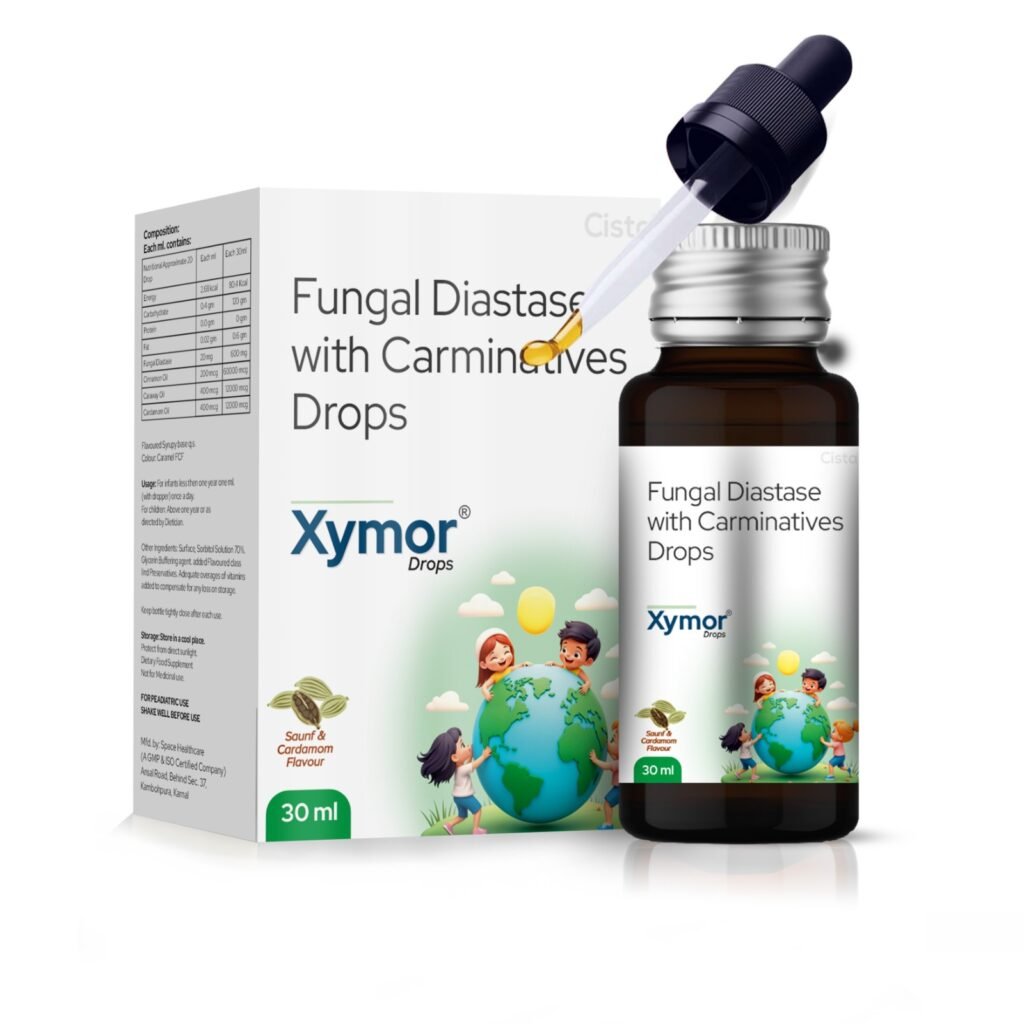Fungal Diastase & Carminative Drops - Digestive Enzyme, Saunf Cardamom - Xymor