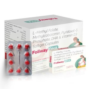 L-Methylfolate 1 mg + Docosahexaen oic Acid (DHA) 40 % 200 mg + Pyridoxal-5 Phosphate 0.5 mg+ Methylcobala min 1500 mcg + Vitamin D3 2000 IUExcipients q.s – Foliway Dha — L-Methylfolate 1 mg + Docosahexaenoic Acid (DHA) 40 % 200 mg + Pyridoxal-5 Phosphate 0.5 mg + Methylcobalamin 1500 mcg + Vitamin D3 2000 IUExcipients q.s — Capsules