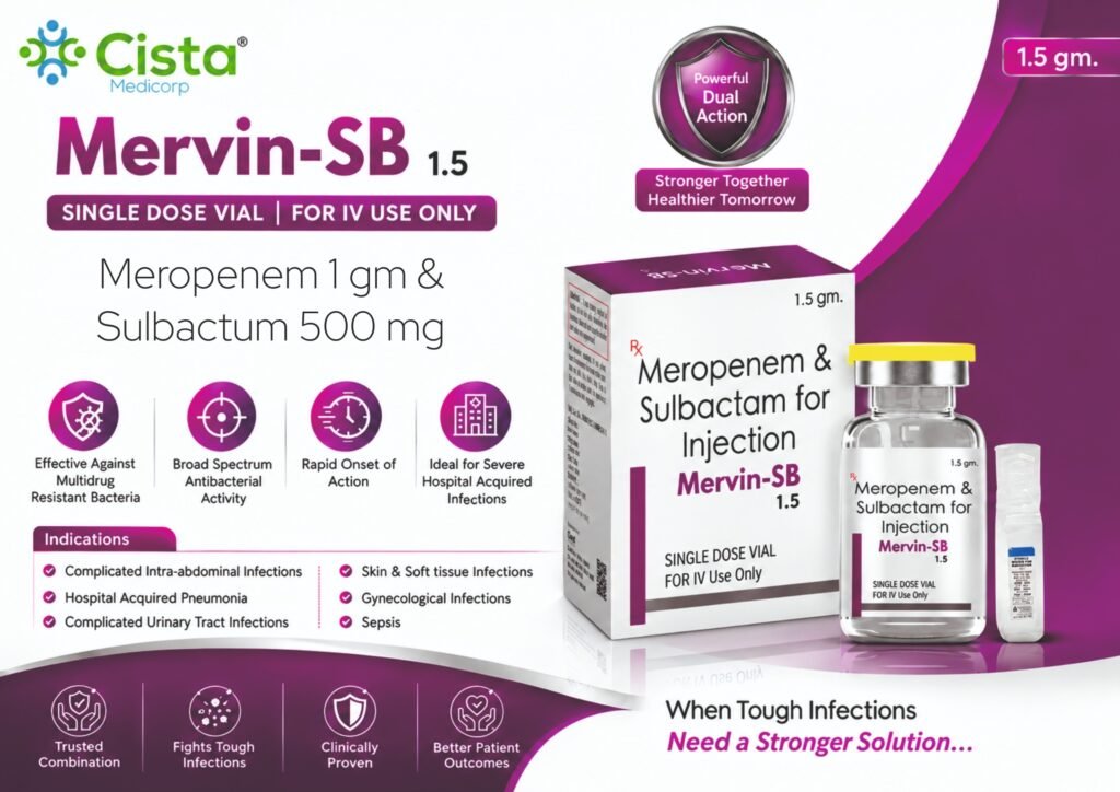 Meropenem 1gm+Sulbactum500 mg - Mervin - SB - 1.5