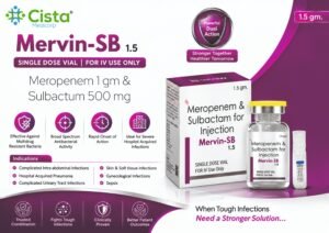 Meropenem 1gm+Sulbactum500 mg – Mervin – SB – 1.5 — Meropenem 1 g + Sulbactum500 mg — Injection