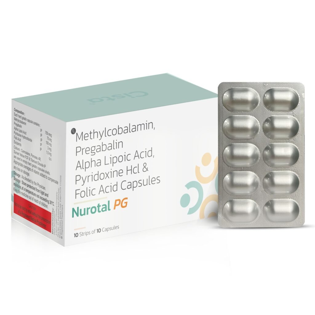 Methylcobalamin 750mg + Pregabalin 75 Mg + Alpha Lipoic Acid 100 Mg + Pyridoxine Hcl 3 Mg & Folic Acid 1.5 Mg Capsules - Nurotal PG