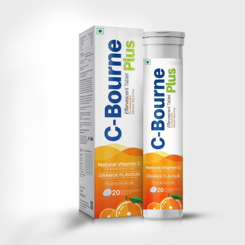 Natural Vitamin C 1000mg +Zinc 17mg (Effervescent Tablet) ORANGE FLAVOUR-C - Bourne-Plus