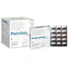 Palmitoylethanolamide 150 mg , Acetyl L Carnitine 300 mg, Vitamin E 10 mg , Betacarophylline (30%) 10 mg ,Uridine (As UMP) 5 mg , Alpha Lipoic Acid 50 mg – Palmitab-Plus — Palmitoylethanolamide 150 mg, Acetyl L Carnitine 300 mg, Vitamin E 10 mg, Beta-caryophyllene (30%) 10 mg, Uridine (As UMP) 5 mg, Alpha Lipoic Acid 50 mg — Tablets