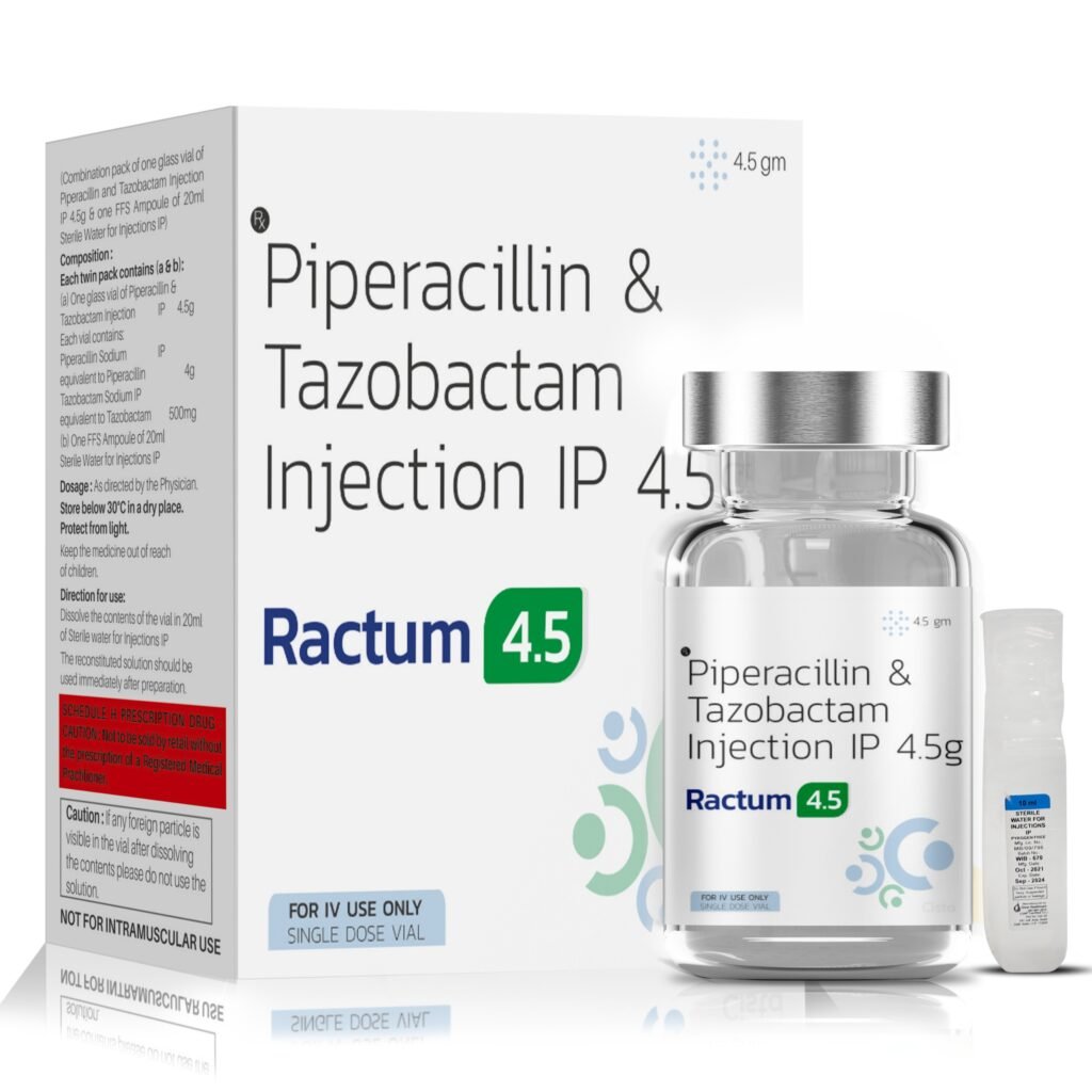 Piperacillin 4gm and Tazobactam 500mg Inj - Ractum 4.5
