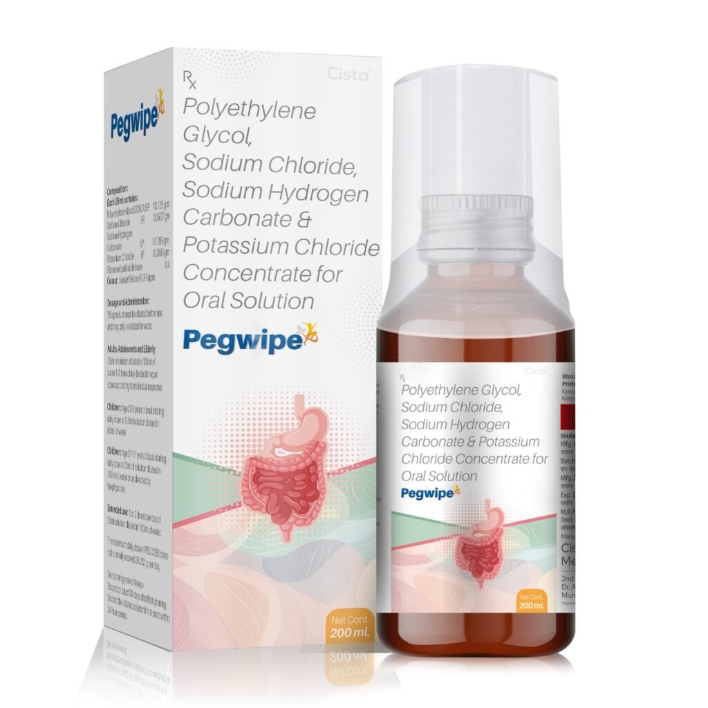 Polyethylene Glycol 03350 USP 13.125 gm + Sodium Chloride I.P. 0.3507 gm + Sodium Hydrogen Carbonate I.P. 0.1785 gm + Potassium Chloride L.P. 0.0466 gm - Pegwipe