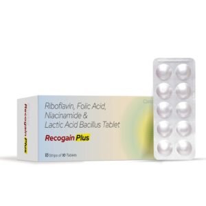 Riboflavin IP 10mg + Folic Acid IP 1.5mg + Niacinamide IP 100mg + Lactic acid bacillus 60 million spores – Recogain-Plus — Riboflavin IP 10mg + Folic Acid IP 1.5mg + Niacinamide IP 100mg + Lactic acid bacillus 60 million spores — Tablets