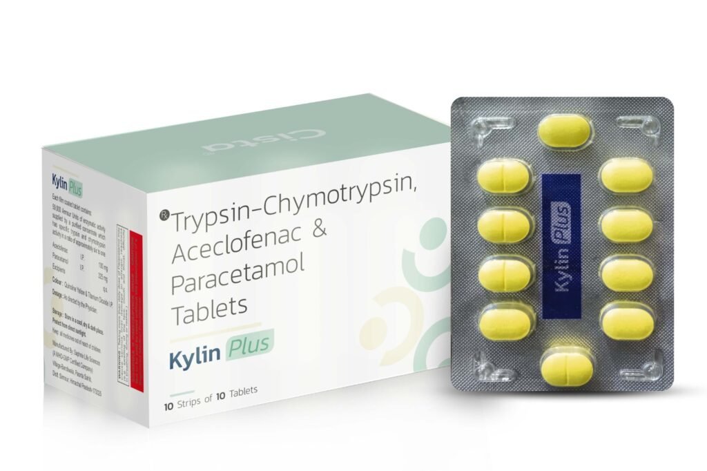Trypsin- Chymotrypsin 50,000 Armour Units + Aceclofenac 100 mg + Paracetamol 325 mg - Kylin-Plus