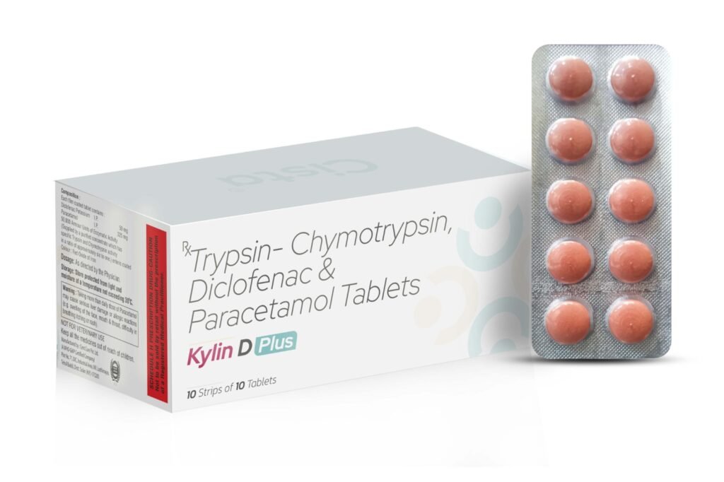Trypsin- Chymotrypsin 50,000 Armour Units- + Diclofenac 50 mg + Paracetamol 325 mg - Kylin-D Plus
