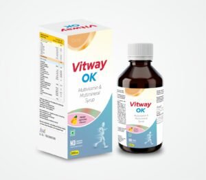 (Multivitamin & Mulltivitamin Syrup) Each 5 ml contains: Cholecalciferol 200 IU (as Stabilized) (Vegan) 1 mg Pyridoxine Hydrochloride 15 mg Nicotinamide 1 mcg Cyanocobalamin 3 mg Zinc (as Zinc Gluconate) 38 mg B-Carotene dispersion 2.5% 0.8 mg Manganese (as Manganese Chloride Tetrahydrate) Molybdenum 8 mcg (as Sodium Molybdate Dihydrate) Selenium (as Sodium Selenate) 10 mcg Lysine Hydrochloride 30 mg lodine (as Potassium iodide) 50 mcg Biotin 10 mcg Chromium 10 mcg (as Chromium Chloride Hexahydrate) Inositol 10 mg – Vitway OK — (Multivitamin + Multivitamin Syrup) Each 5 ml contains: Cholecalciferol 200 IU (as Stabilized) (Vegan) 1 mg Pyridoxine Hydrochloride 15 mg Nicotinamide 1 mcg Cyanocobalamin 3 mg Zinc (as Zinc Gluconate) 38 mg B-Carotene dispersion 2.5% 0.8 mg Manganese (as Manganese Chloride Tetrahydrate) Molybdenum 8 mcg (as Sodium Molybdate Dihydrate) Selenium (as Sodium Selenate) 10 mcg Lysine Hydrochloride 30 mg lodine (as Potassium iodide) 50 mcg Biotin 10 mcg Chromium 10 mcg (as Chromium Chloride Hexahydrate) Inositol 10 mg — Syrup