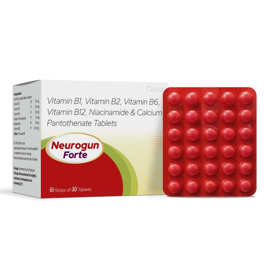 Vitamin B1 IP 1.0mg + Vitamin B2 IP 0.5mg + Vitamin B6 IP 0.5mg + Calcium Pantothenate IP 1.0 mg + Niacinamide IP 10mg + Vitamin B12 IP 0.5mg - Neurogun-Forte
