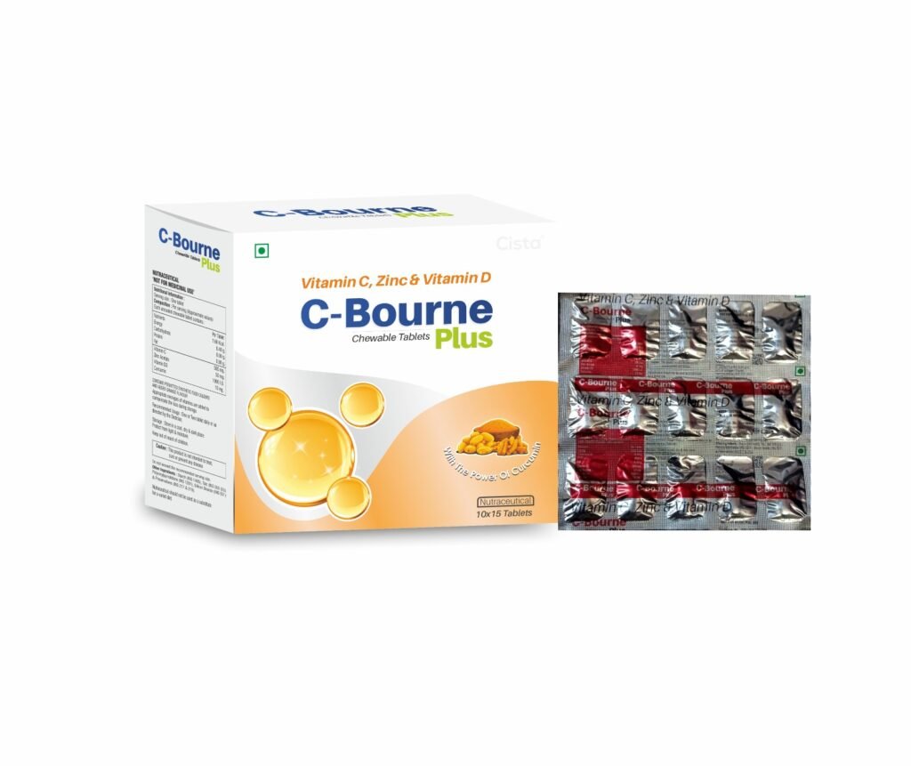 Vitamin C 500 mg + Zinc 50 mg & Vitamin D 1000 IU & Curcumin 10 mg Chewable-C - Bourne-Plus