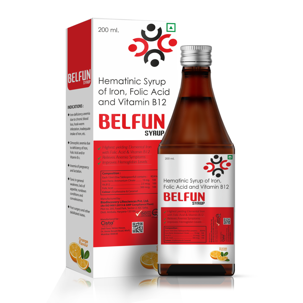 Ferric Ammonium Citrate 2.5 mg + Follic Acid 200 mcg + Cyanocobalamin 7.5mcg – Belfun — Ferric Ammonium Citrate 2.5 mg + Folic Acid 200 mcg + Cyanocobalamin 7.5 mcg — Syrup