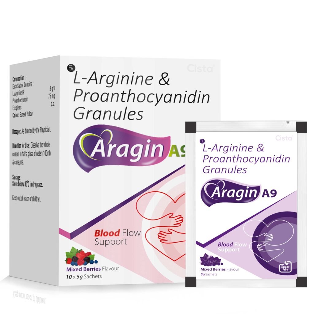 L-Arginine BP 3gm + Proanthocyanidin 75mg (MIXED BERRIES FLAVOUR) - Aragin A9