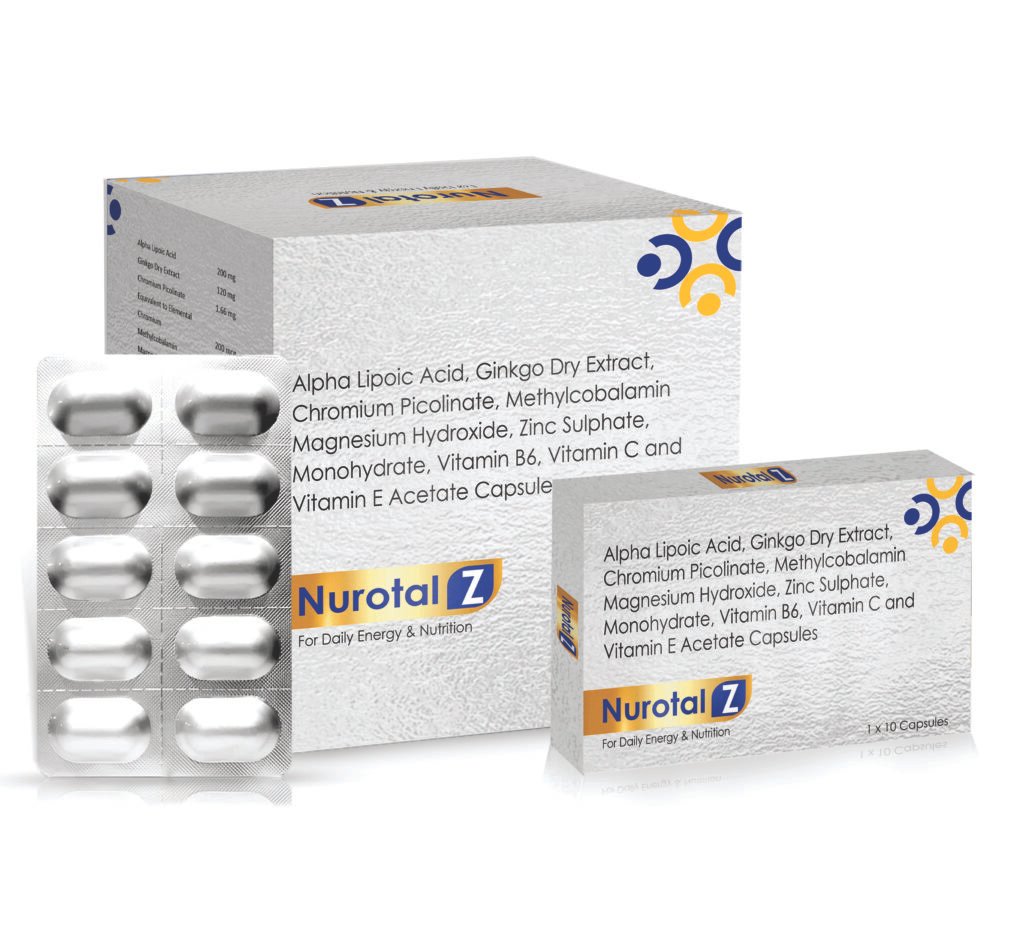 Alpha Lipoic Acid 200 mg + Ginkgo Dry Extract 120 mg + Chromium Picolinate 1.66 mg Equivalent to Elemental 200 mcg Chromium 2.2 mcg Cyanocobalamin 10 mg Magnesium Hydroxide 12 mg Zinc Sulphate Monohydrate 3 mg Vitamin B6 30 mg Vitamin C 10 IU Vitamin E Acetate 9.5. - Nurotal Z